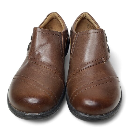 Aetrex Karina Leather Loafers Women's Monk Strap Engraved Button Brown Shoe 7 - Picture 2 of 11